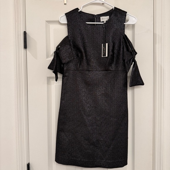 NWT Milly Tie Mod Dress Black Silver Metallic Bow Sleeve size 6 - Picture 4 of 7